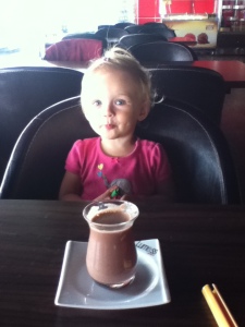 Her first hot chocolate. As  you can imagine, she liked it.